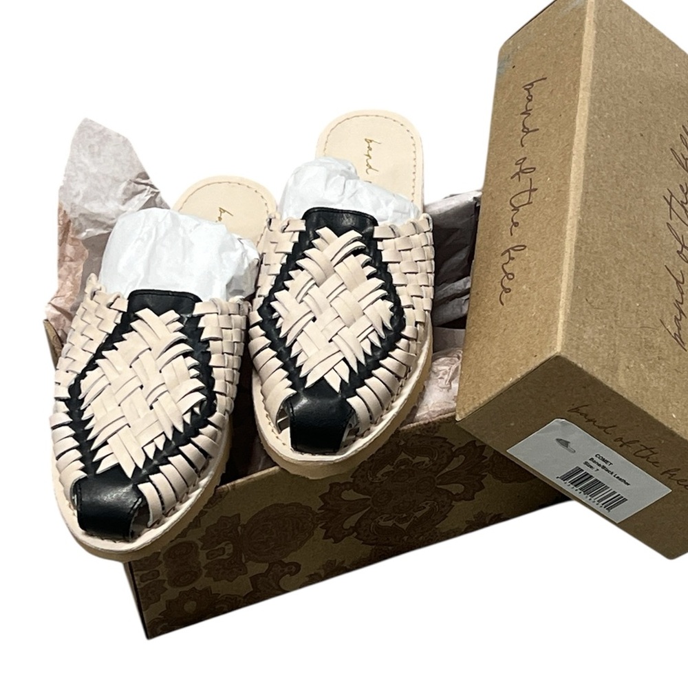 NEW Band of the free COMET BONE AND BLACK WOVEN LEATHER MULE Huaraches  Sz 7 - Picture 9 of 10